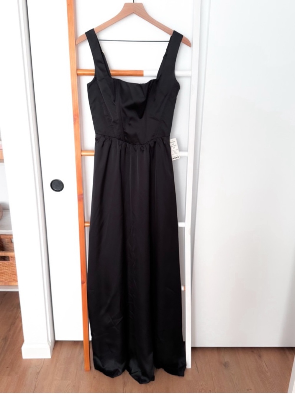 Show Me Your MuMu Black Satin Square-Neck Maxi Dress - Picture 2 of 8